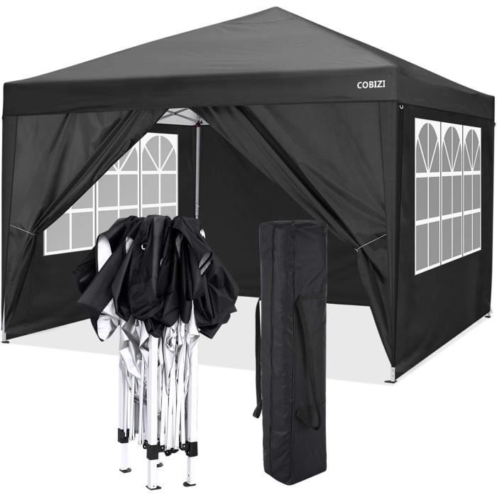 Tonnelle De Jardin Pliable COBIZI 3x3m Avec Auvent Extensible - Hauteur Réglable, Protection UV 50+, Acier Antirouille - Pour Fêtes, Marché, Camping