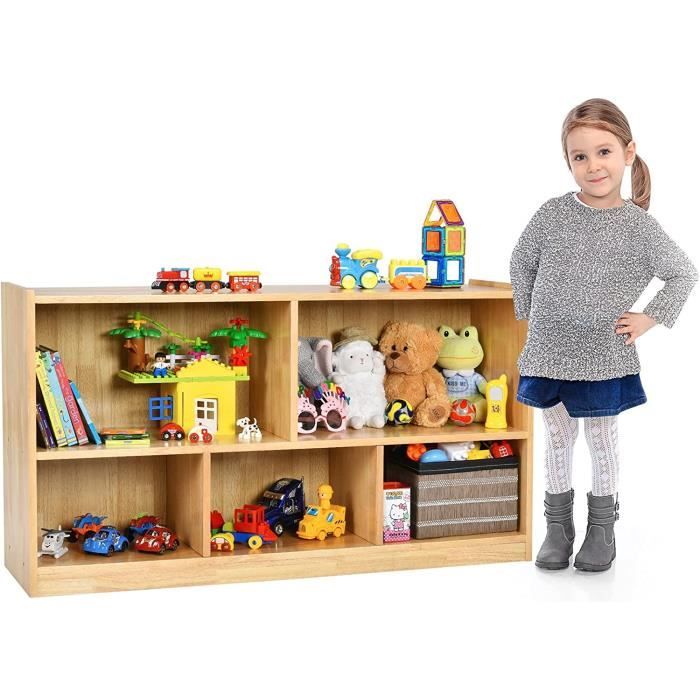 Meuble Rangement Enfant IDMarket MANA - 7 Étagères, 6 Bacs Tissu, 2 Cubes Roulettes - Blanc