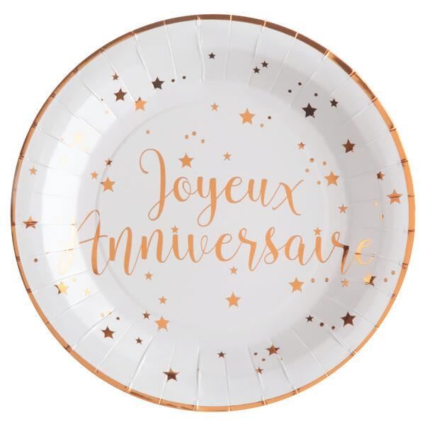 Assiette Joyeux Anniversaire Blanche Et Rose Gold Metallisee X10 R 5670 Matiere Carton Cdiscount Maison