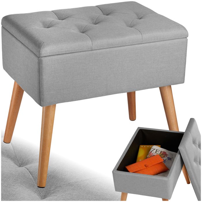 BANC - TECTAKE - Banc Coffre de Rangement RANYA 51 cm x 375 cm x 455 cm Bois de Hêtre Tissu - Gris clair