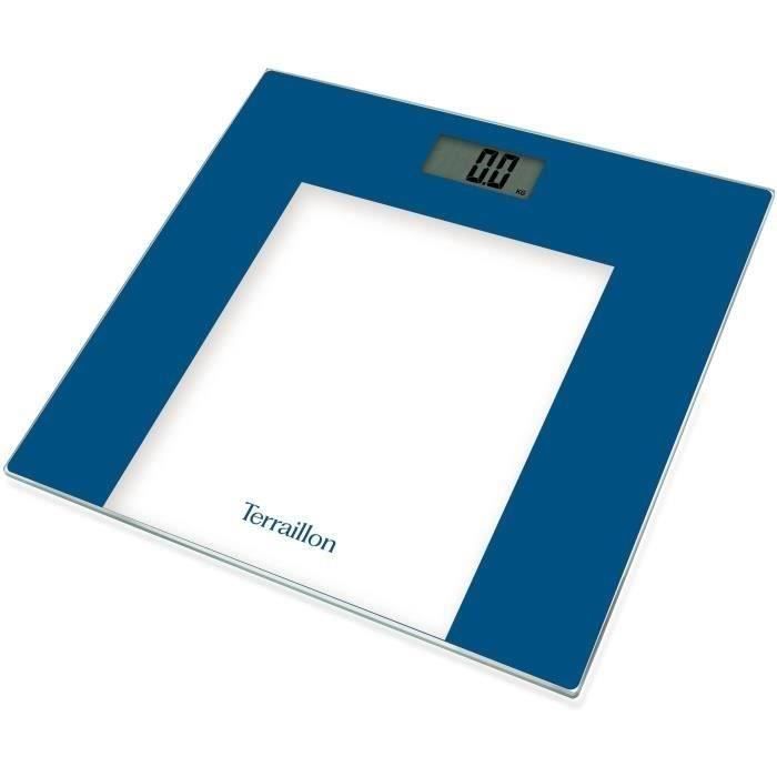 Pèse personne - TERRAILLON - TP1000 - éléctronique - Bleu - Capacité 150 Kg - Plateau Verre - 30x30 cm