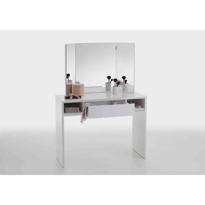 coiffeuse avec miroir et rangements en bois blanc - terre de nuit - cf13022 - classique - intemporel - adulte