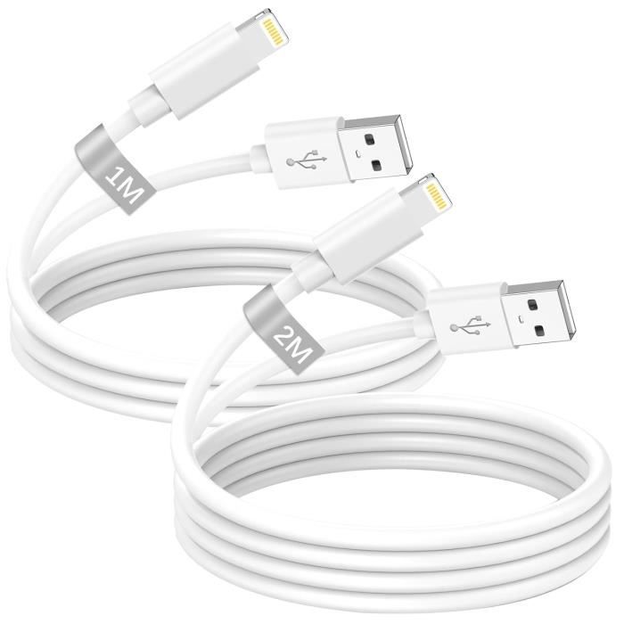 Câble Iphone [1M+2M-Lot 2],Câble Chargeur Iphone Câble Lightning Usb  [Certifié Apple Mfi],Cable Usb Iphone Fil Chargeur Rapid[J59]