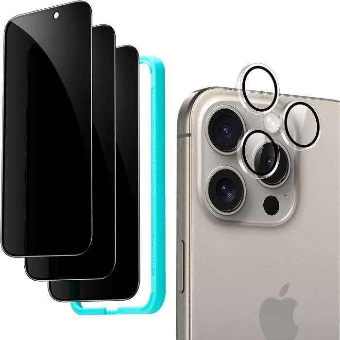 Protecteur d'écran iPhone 15 Pro Max + Verre de protection Objectif  d'appareil photo