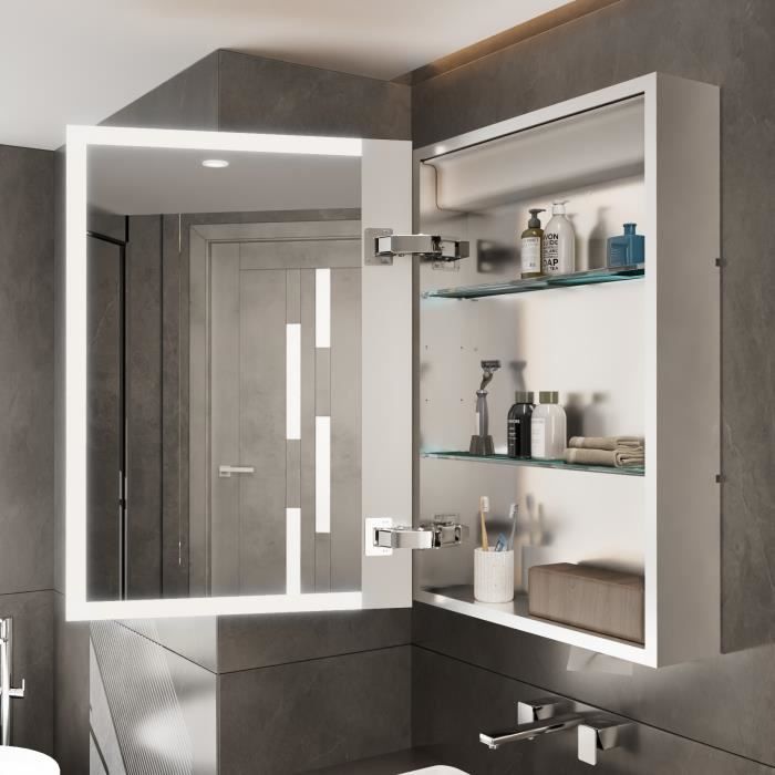 Armoire Miroir Salle de Bain avec Éclairage LED Armoire Toilette Mural