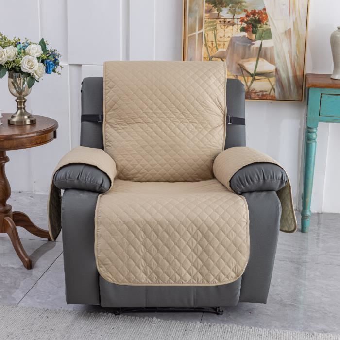 Housse De Canapé Inclinable 3 Places, Imperméable, Antidérapante, Lavable, Beige Clair