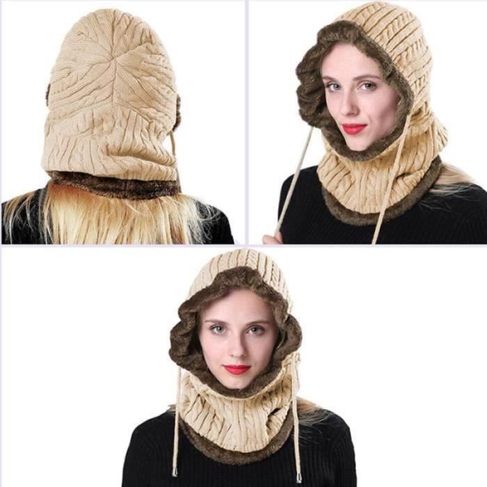 Xinqiao Bonnet Péruvien D'hiver En Tricot Doublé Polaire Avec Cache-oreilles Pour Femme, Beige