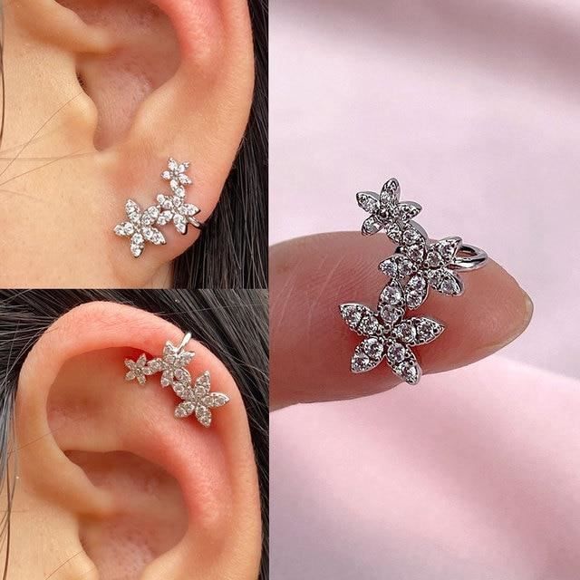BOUCLE D OREILLE,12 silver flowerFaux Cartilage Helix Conch Sans Piercing, Manchette D