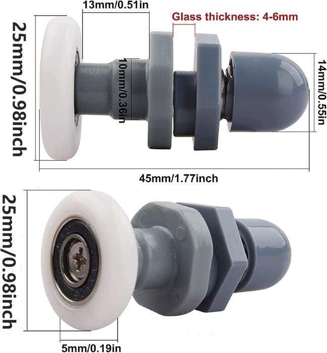 8 Roulettes Weploda Pour Porte De Douche – Grises, Compatibles Et Faciles à Poser