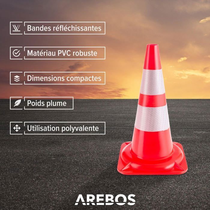 Lot De 10 Cônes De Signalisation Réfléchissants Rouge Blanc Avec Chaîne - Trafic Et Parking