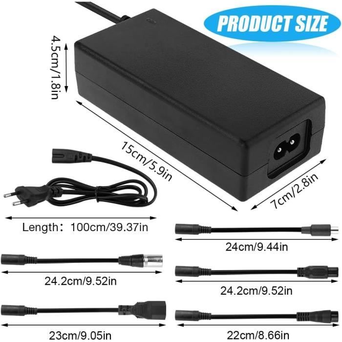 Chargeur Universel 54.6V 2A Pour Trottinette Électrique – Compatible 42V-54.6V, 6 Connecteurs + Sac Étanché 2L Offerte
