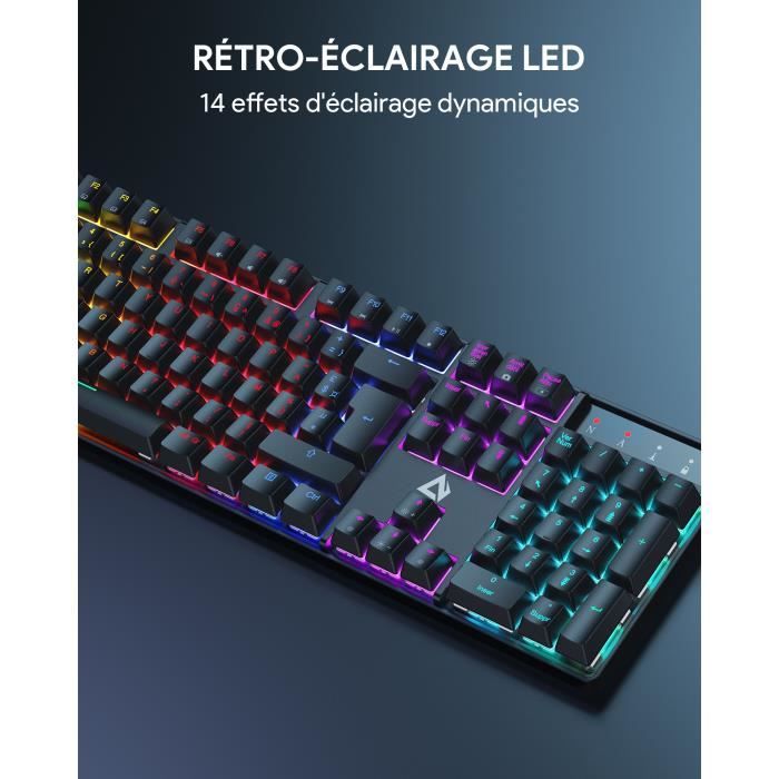 AUKEY Clavier de jeu Mécanique RGB Blue Switches Rétro-éclairé LED,100%  Anti-ghosting, 104 Touches Clavier Gaming Français KM-G16 - Cdiscount  Informatique
