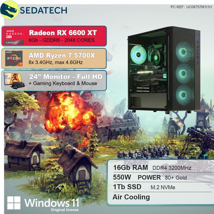 Vibox VI-61 PC Gamer - 22 Écran Pack - AMD Ryzen 3200GE - Radeon Vega 8  Graphiques - 16Go RAM - 1To SSD - Win11 - WiFi - Cdiscount Informatique