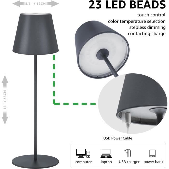 Lampe LED rechargeable USB sans fil blanc chaud dimmable Beige IP54