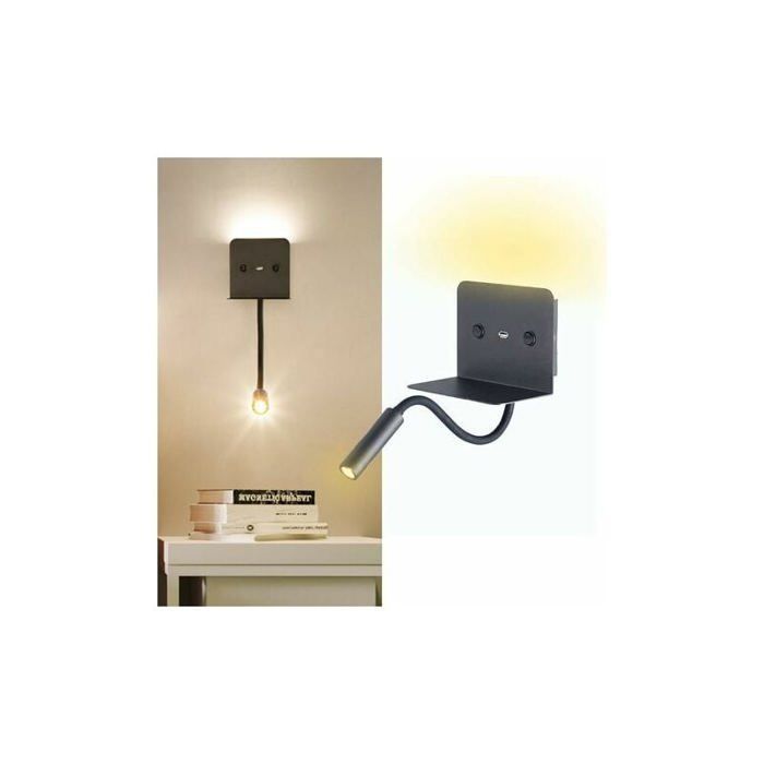Lampe Applique Murale LED Dimmable – Avec Prise, Ports USB, 3 Couleurs, Angle 110° - 3