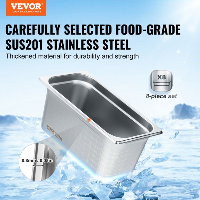 Lot De 4 Bols Gastronorm En Inox Avec Couvercle - GN 1/3 (32,5x17,5x6,5 Cm) - Empilables, Pour Panure, Préparation, Stockage - 14
