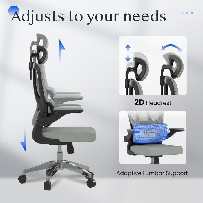 Chaise De Bureau Ergonomique FLEXISPOT - Appui-tête 3D, Dossier Inclinable 135°, Accoudoirs Relevables, Support 180 Kg - 12