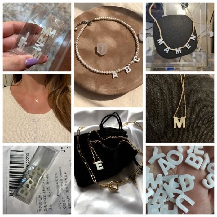 Perle nacre 26 lettres majuscules, coquillage blanc percé, accessoires ...