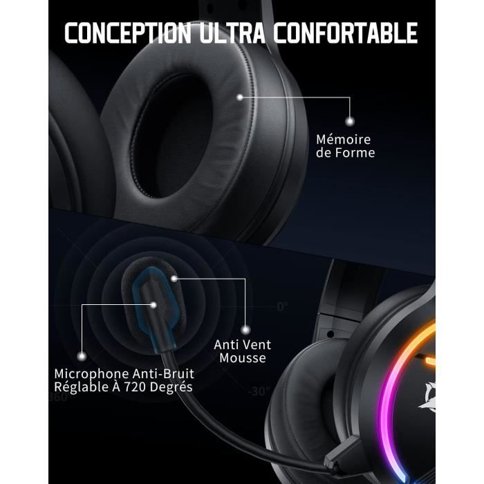 Ozeino Casque Gaming PS5/PC/PS4 : Avis Et Test Du Casque Gamer RGB 7 Couleurs Avec Transducteurs 50mm Et Micro Anti Bruit Compatible Switch Et Xbox Series X S