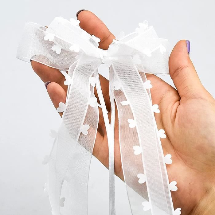30 PCS Noeuds Voiture Mariage Ruban Satin Faits Main – 19 Cm Avec Cœurs – Décoration Antenne & Portes – Mariage Élégant
