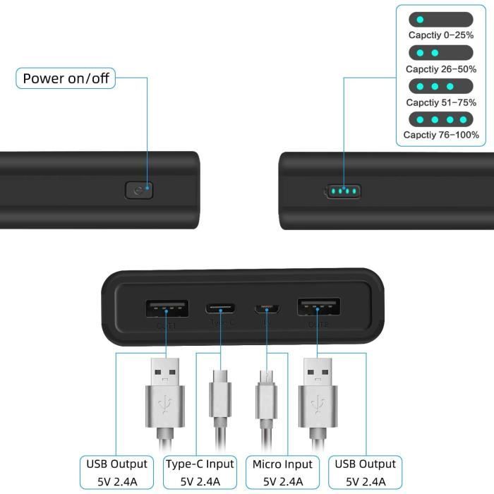 Batterie externe Phonillico Batterie externe 30000mAh USB USB-C micro-USB Charge  Rapide écran LED®