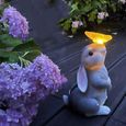 Statue,Statue de Jardin Lapin Figurine Pâques Lapin de Pâques Et Papillons avec des Lumières LED Solaires pour La Décoration-3