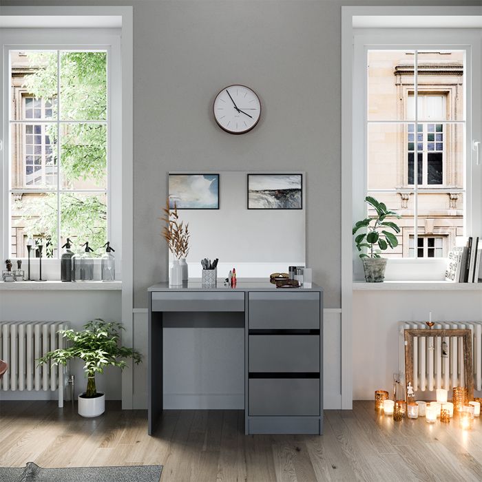 Coiffeuse Sherry, 120 cm avec éclairage LED et tabouret, Blanc/Or