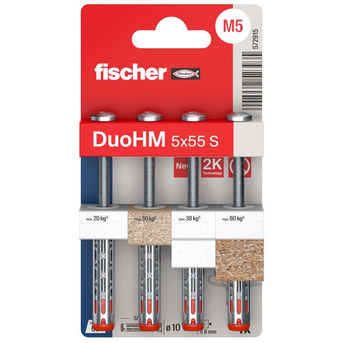 Cheville - FISCHER - DuoHM - 5x55 mm - 4 pcs - Pour corps creux ...