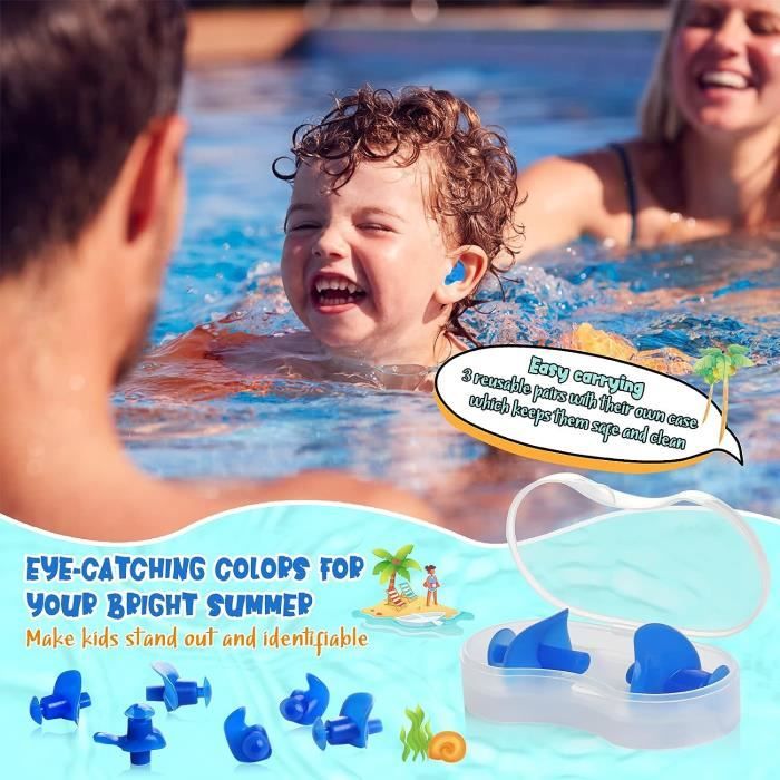 Bouchons d'oreille pour la natation pour enfants, bouchons d'oreille en  silicone réutilisables imperméables pour enfants pour la baignade et autres  sports nautiques, lot de 2 paires 