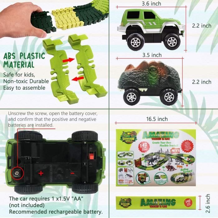 Circuit Voiture Dinosaure Flexible Electrique Jouet, pour Cadeau Jeux Educatif Enfant (142Pièces) - Jeux - Jouets