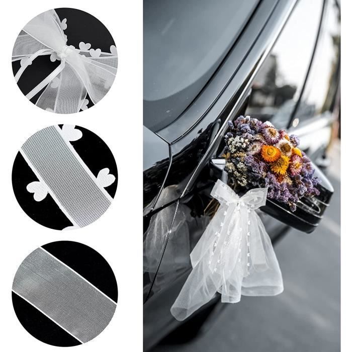 30 Pièces Noeuds Voiture Mariage Ruban Satin Fait Main 19x12 Cm – Décoration Antenne & Portes Avec Cœurs