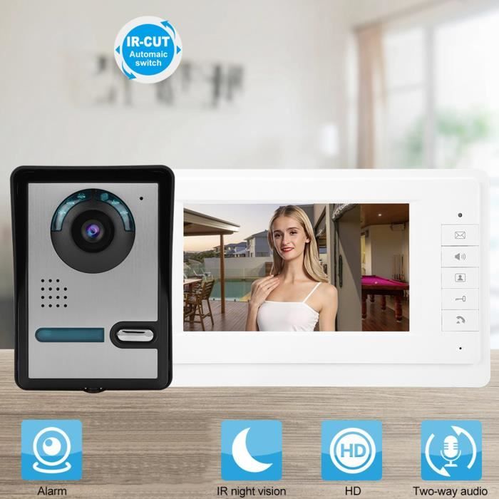 YOSOO Sonnette vidéo 7 pouces LCD vidéo porte téléphone sonnette interphone  caméra moniteur système de sécurité à domicile