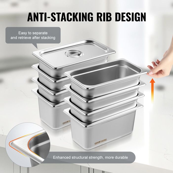 Bacs Gastronorme Inox GN 1/1 Lot De 4 - Avec Couvercles, 10.7cm Profondeur - Pour Restauration Et Bain-Marie