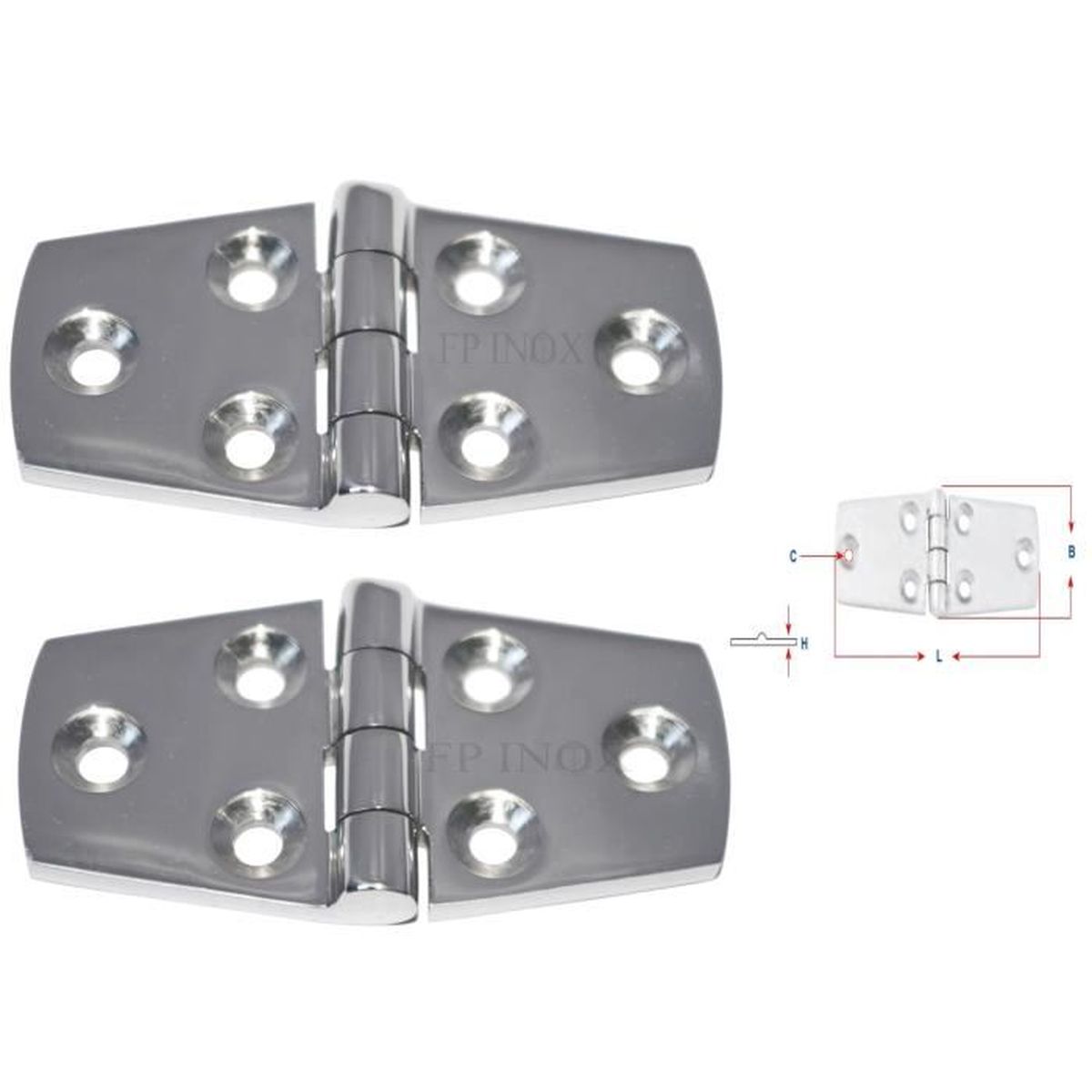 inox A4-316 Charnière inox 75x38mm Epaisseur 4,5mm Lot de  2