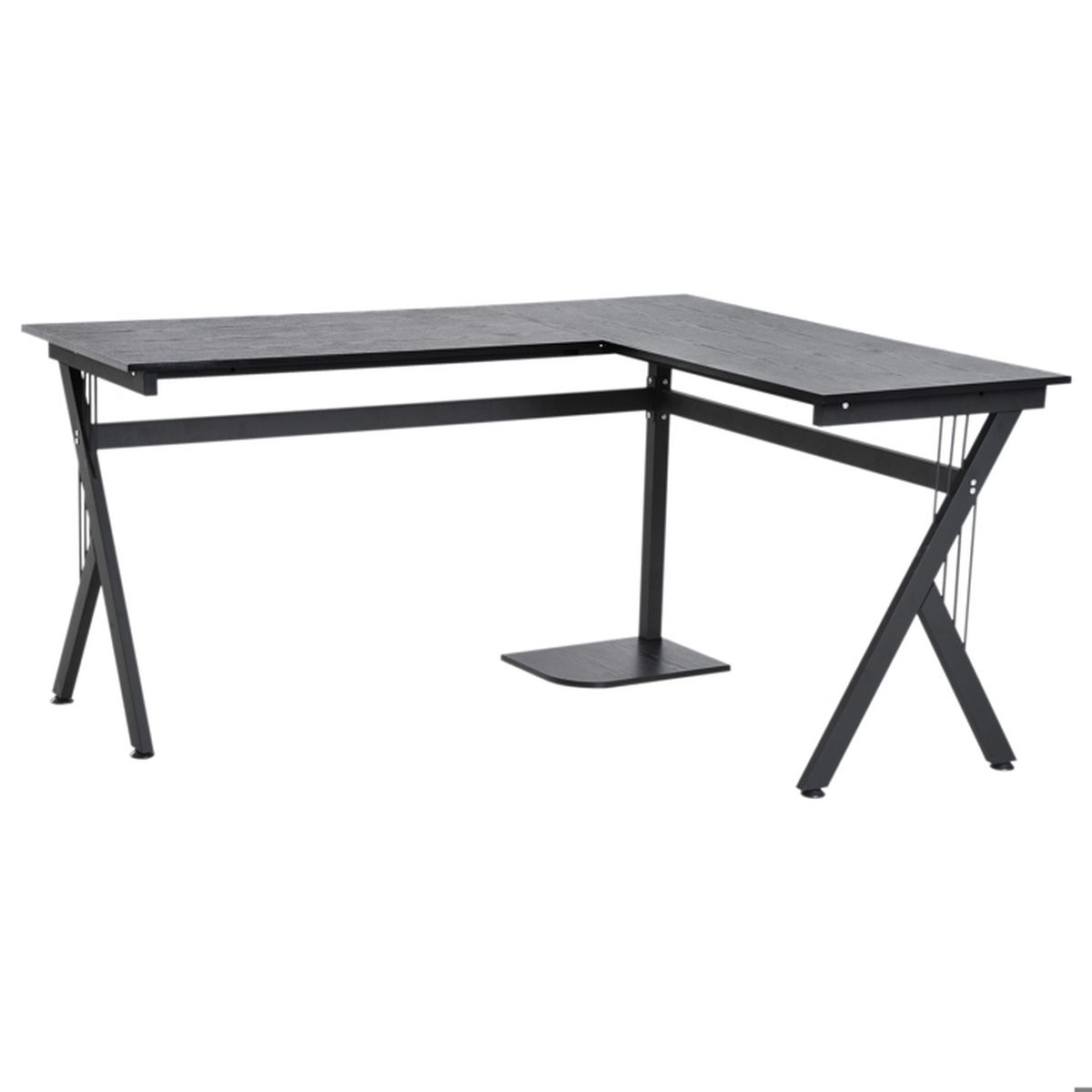 HOMCOM Bureau d'angle informatique design contemporain 155L x 130l x 76H cm  MDF acier noir - Cdiscount Maison