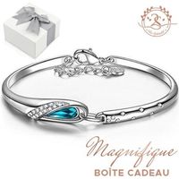 2SPLENDID® Bracelet Baigné dans l'OR Blanc avec Cristal Autrichien Bleu. Boîte cadeau offerte. Cadeau Noël, Anniversaire