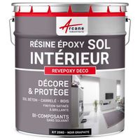 Peinture Sol - Résine Epoxy effet Miroir - REVEPOXY DECO  Noir graphite ral 9011 - kit 25 Kg (jusqu'à 70m² pour 2 couches)