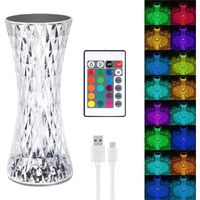 Lampe de chevet cristal Lampe de table diamant LED avec 16 couleurs-Lumière d'ambiance rechargeable,Commande tactile et