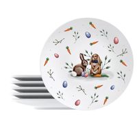 TRAMONTINA Ensemble d'assiettes plates rondes décorées Pâques, 28cm, 6pcs, Porcelaine, Blanc