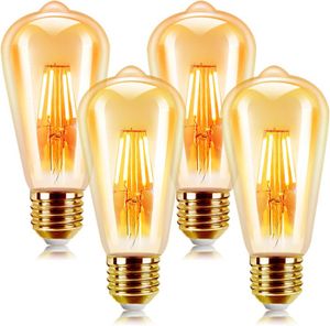 AMPOULE - LED E27 Ampoule LED Vintage 4 Pack Edison Style Retro 6W Antique Lampe décorative Blanc Chaud 2200K 600LM Non-Dimmable Lot de 4[m55]