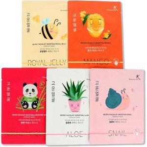 MASQUE VISAGE - PATCH Masques Pour Le Visage - Ensemble 5 Faciaux Coréens Masque Facial À L aloe + Feuille L essence Snail Jelly Roya