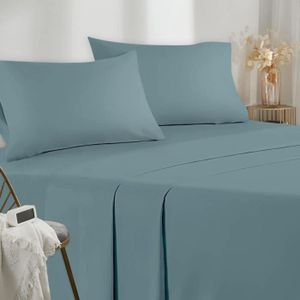 Parure de lit en flanelle – Laken – Drap inférieur avec drap plat – 2  personnes – Blue