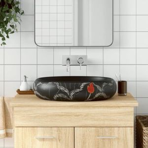 LAVABO - VASQUE Vasque à poser noir ovale 59x40x15 cm céramique - 
