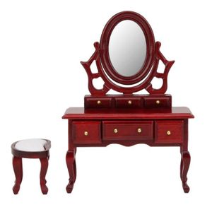 Maison de Poupées Blanc en Pivot Habillage Table Miroir Chambre Miniature 1:12 