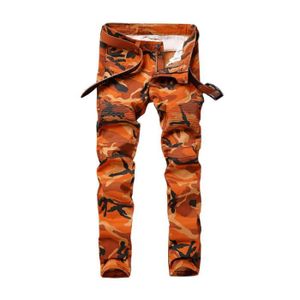 JEANS Jeans homme Jeans de Marque Camouflage Elastic Slim European et American Vêtement Masculin-Orange