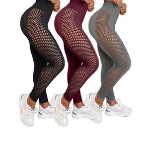 LEGGING Legging de yoga slim taille haute 3 pièces pour femmes, pantalon de sport jiushengti™ - Vin noir rouge gris