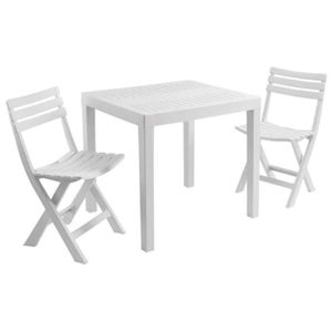 Ensemble table et chaise de jardin Set de jardin 3 pièces Table blanche + 2 chaises p
