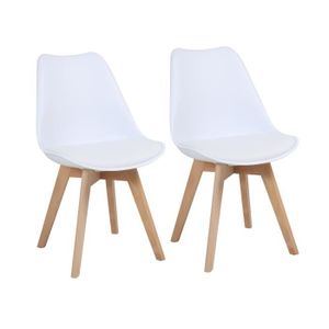 CHAISE SVITA MATS Lot de 2 chaises de salle à manger Chaises de cuisine bois dossier similicuir blanc