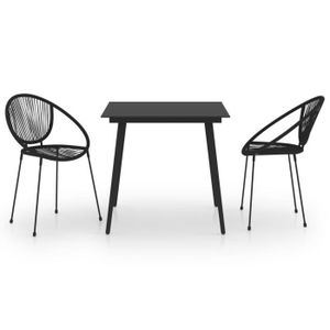 Ensemble table et chaise de jardin vidaXL Ensemble à dîner d'extérieur 3 pcs Rotin PVC Noir