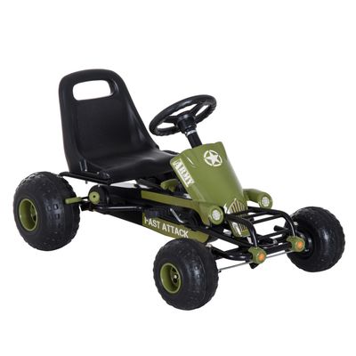 HOMCOM Kart à Pédales avec Frein à Main, Véhicule pour Enfants avec Siège Réglable à partir de 3 Ans, Vert 99 x 65 x 56 cm - Jeux - Jouets